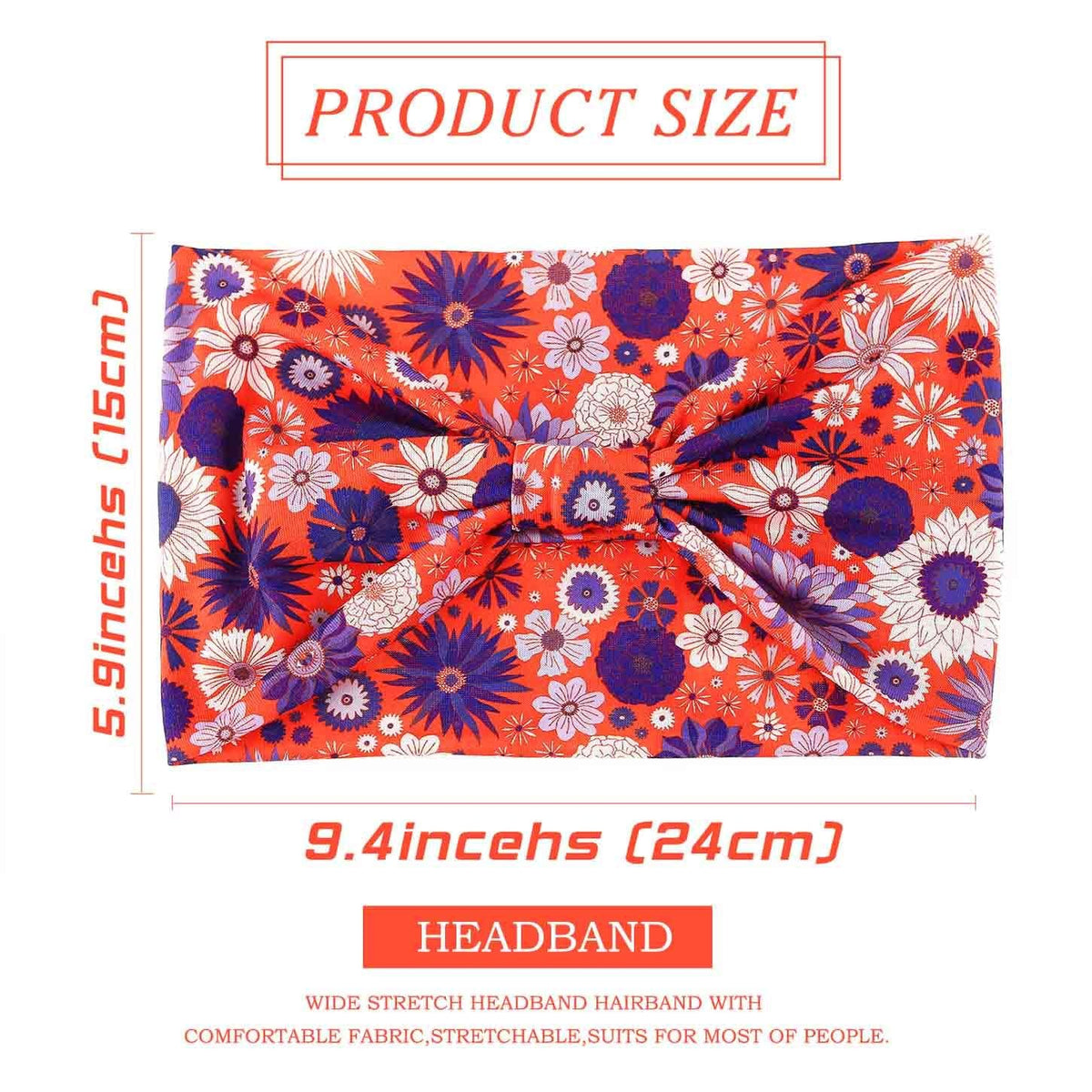 Wide Boho Headbands Floral Stretch Head 1 Count (Pack of 4),