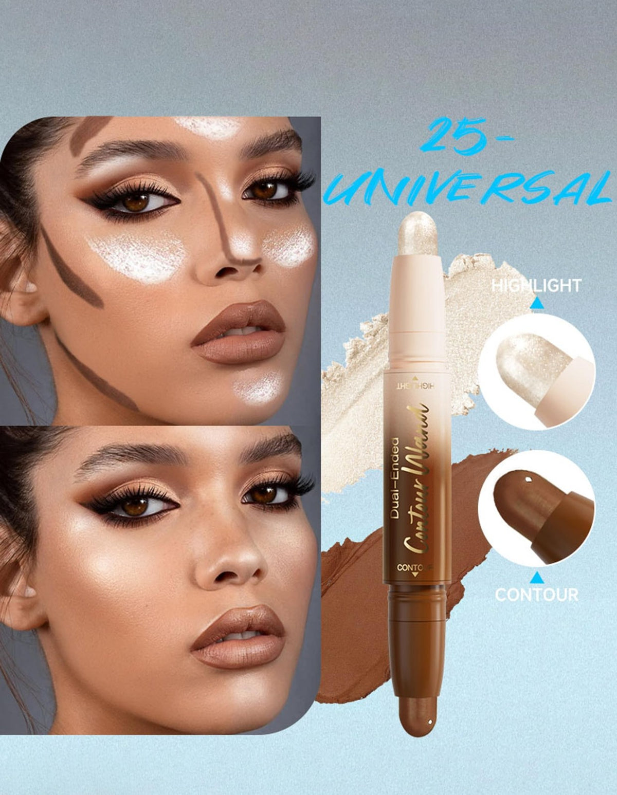 Dual-Ended Contour & Highlighter Stick for Face Sculpting - Cream Makeup