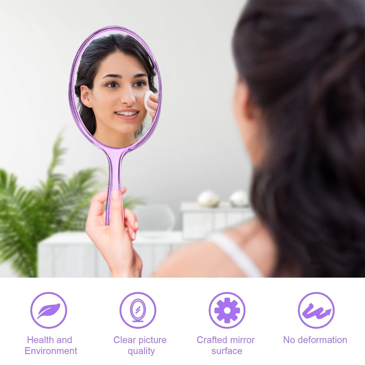 Small Purple Hand Mirror with Handle - Round, Dual Magnification, Lightweight