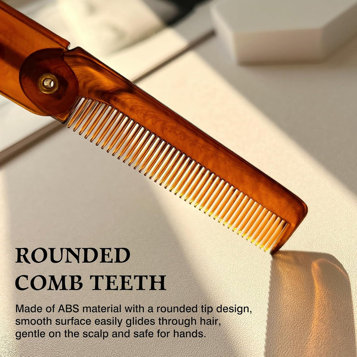 Men's Handmade Folding Pocket Comb - 6.69-Inch Fine Tooth Amber Finish