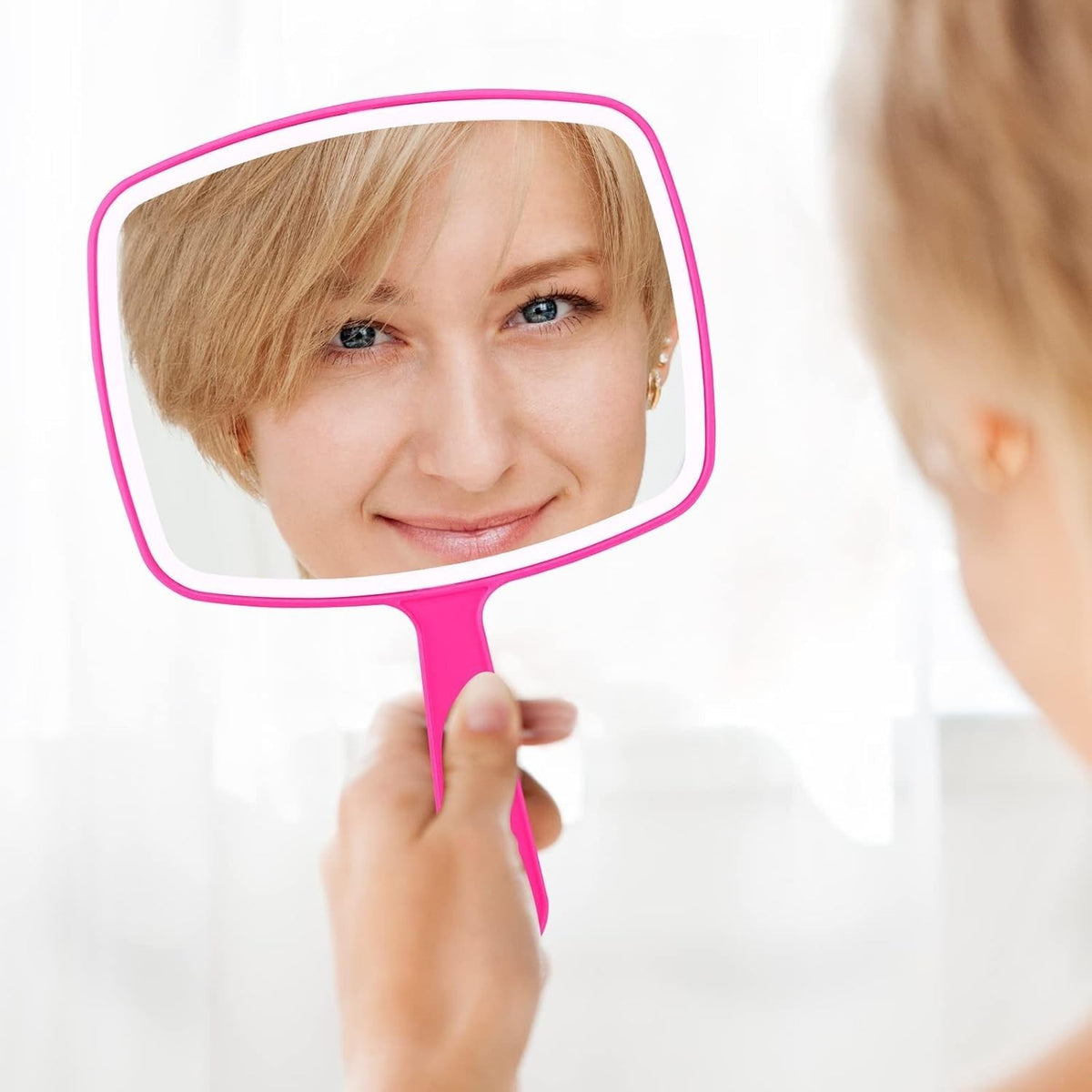 Handheld Vanity Mirror with Hanging Hole - 7.4 in W x 10.4 in L, Pink