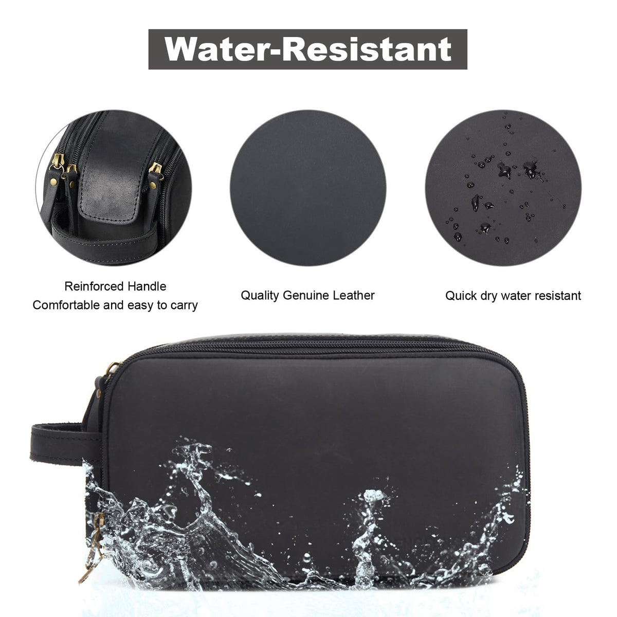 Men's Full Grain Leather Travel Toiletry Bag - Water-Resistant Shaving Kit
