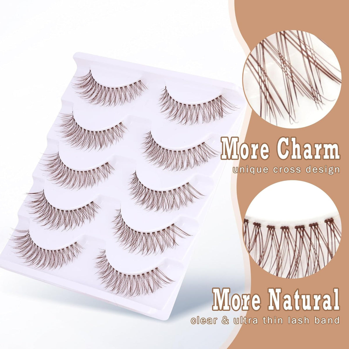 Brown False Eyelashes Natural Look Cat Eye Faux Mink Reusable 3D Volume