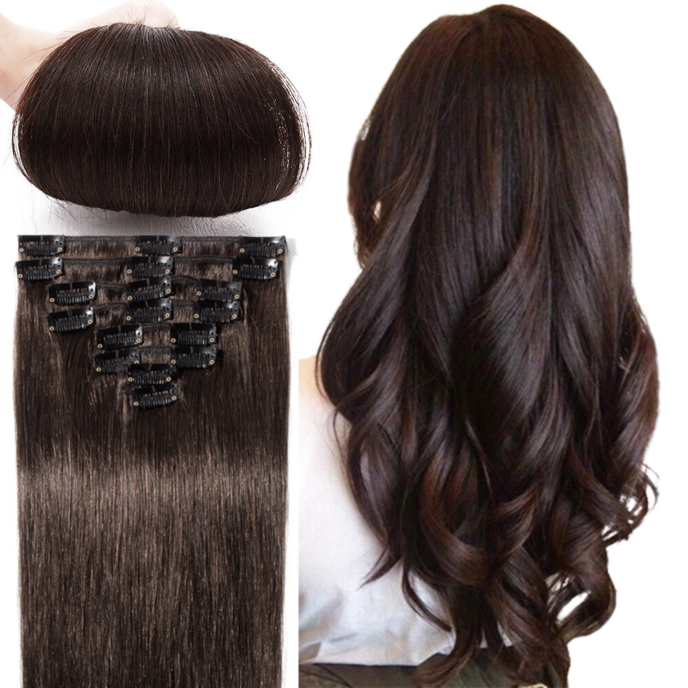Clip-In Hair Extensions Full Head Set - Remy Human Hair, Multiple Colors & Lengths