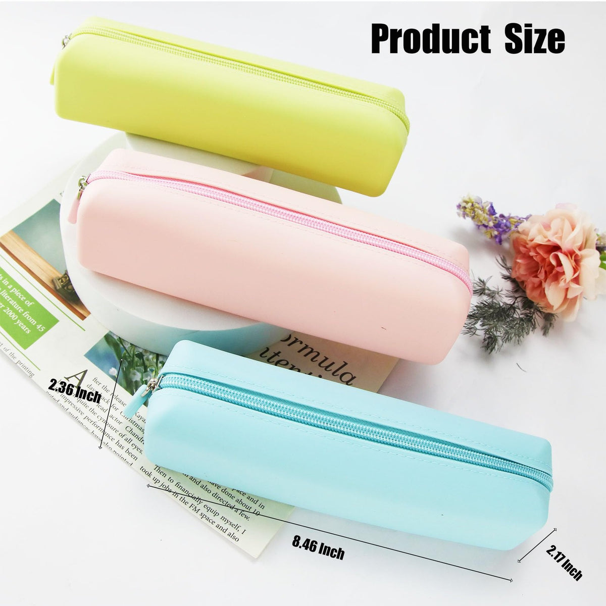 Silicone Cosmetic Bag Set - Pink and Yellow 8.46x2.36x2.17 Inches, 2 Pack