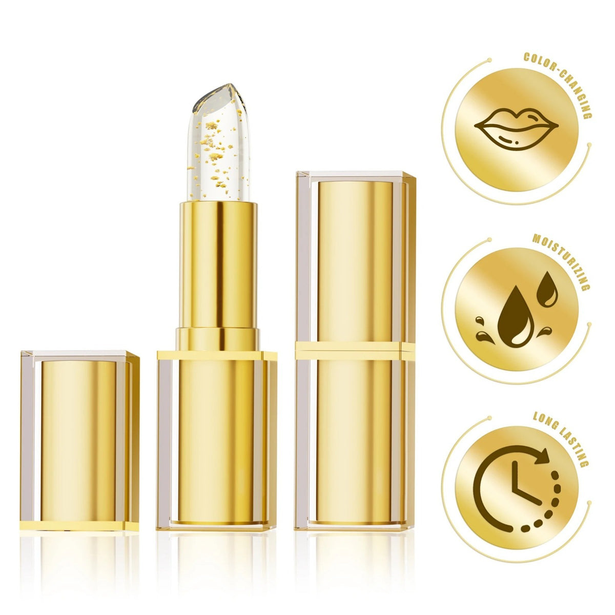 Color Changing Lipstick - Transfer Proof, Gold Crystal PH-Activated Clear Lipstick