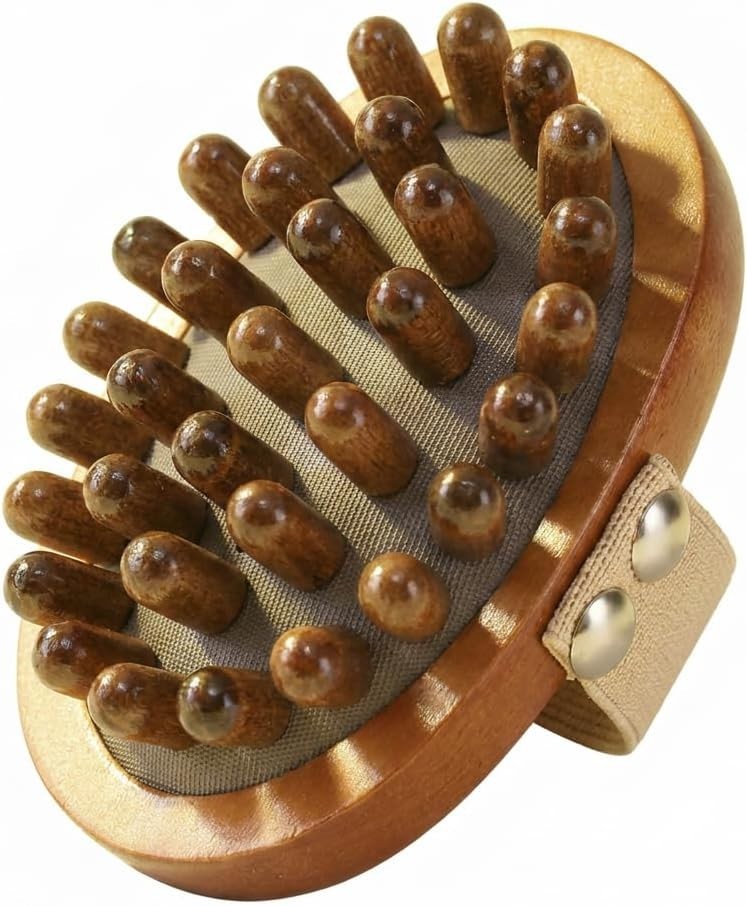 Portable Golden Sandalwood Meridian Massage Brush for Full-Body Relaxation