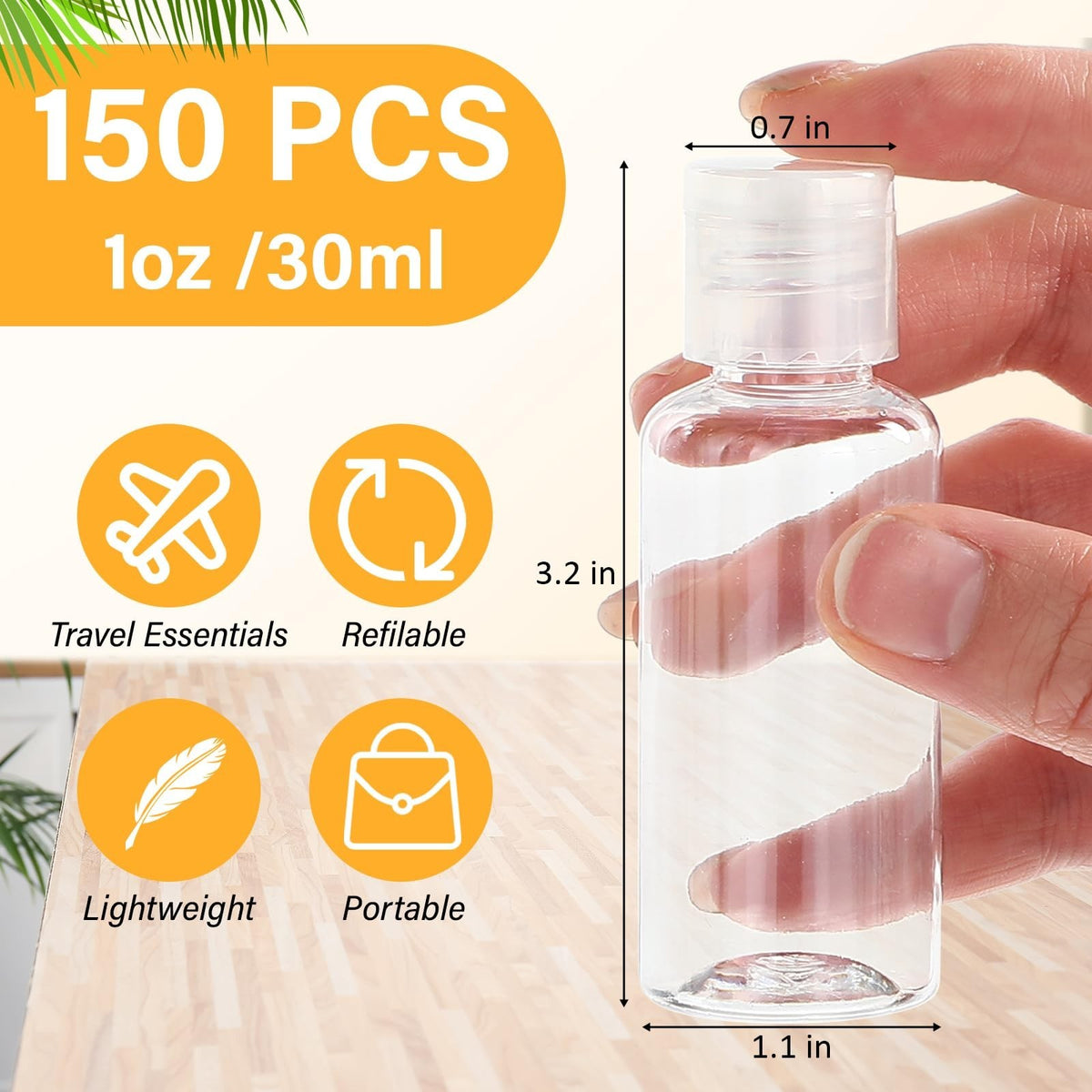 Mimorou 150 Pcs 1oz Travel Bottles Set, Clear Refillable Containers for Toiletries