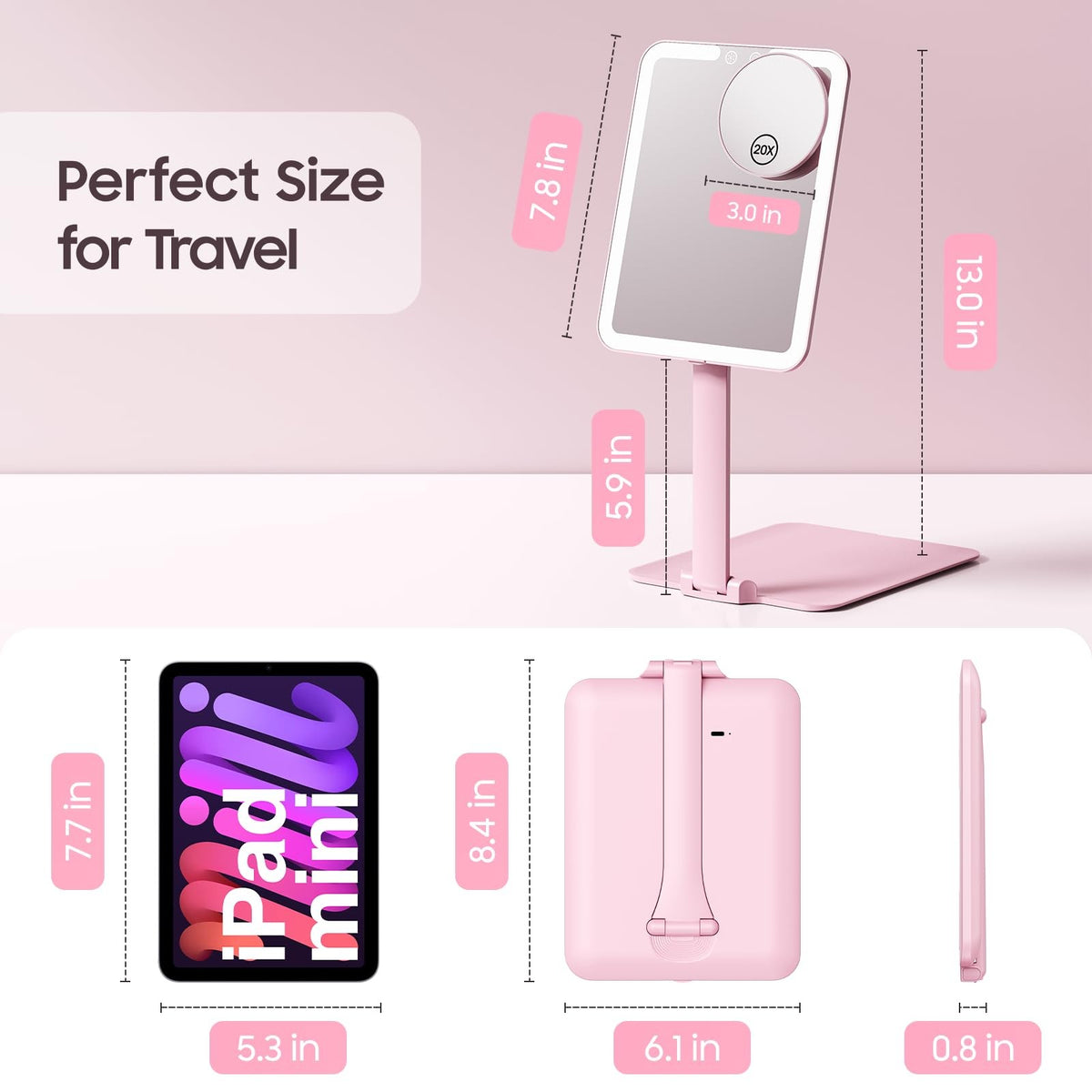 Benbilry Foldable Travel Makeup Mirror with Lights & 20X Magnification