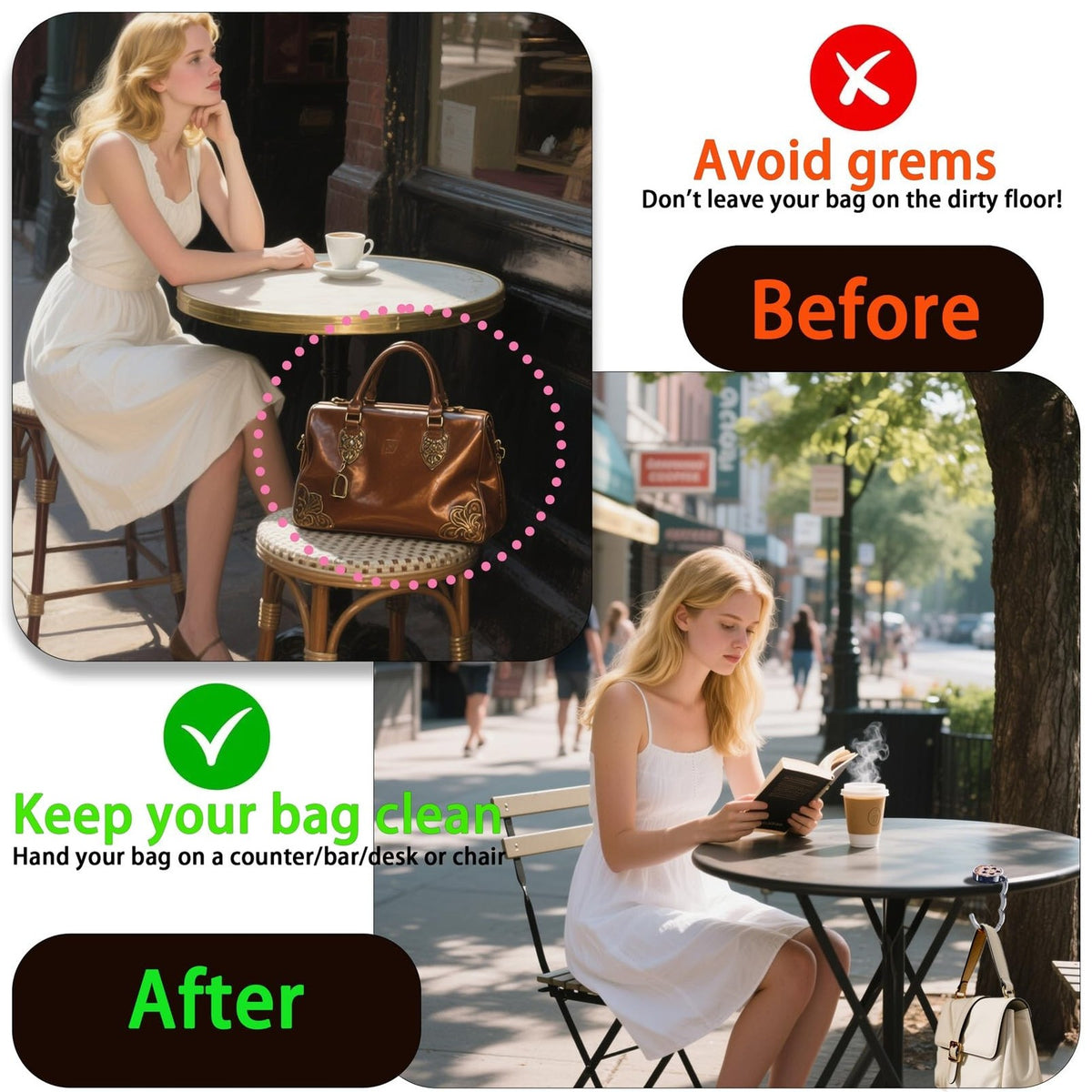 Purse Hooks for Table 3 Pack - Foldable Portable Bag Holders for Women