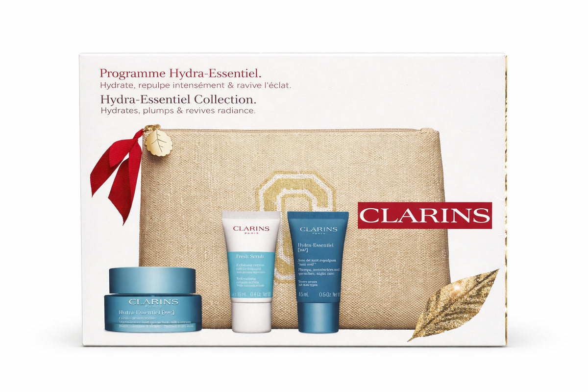Clarins Hydra-Essentiel Moisturizer & Facial Scrub Gift Set with Pouch