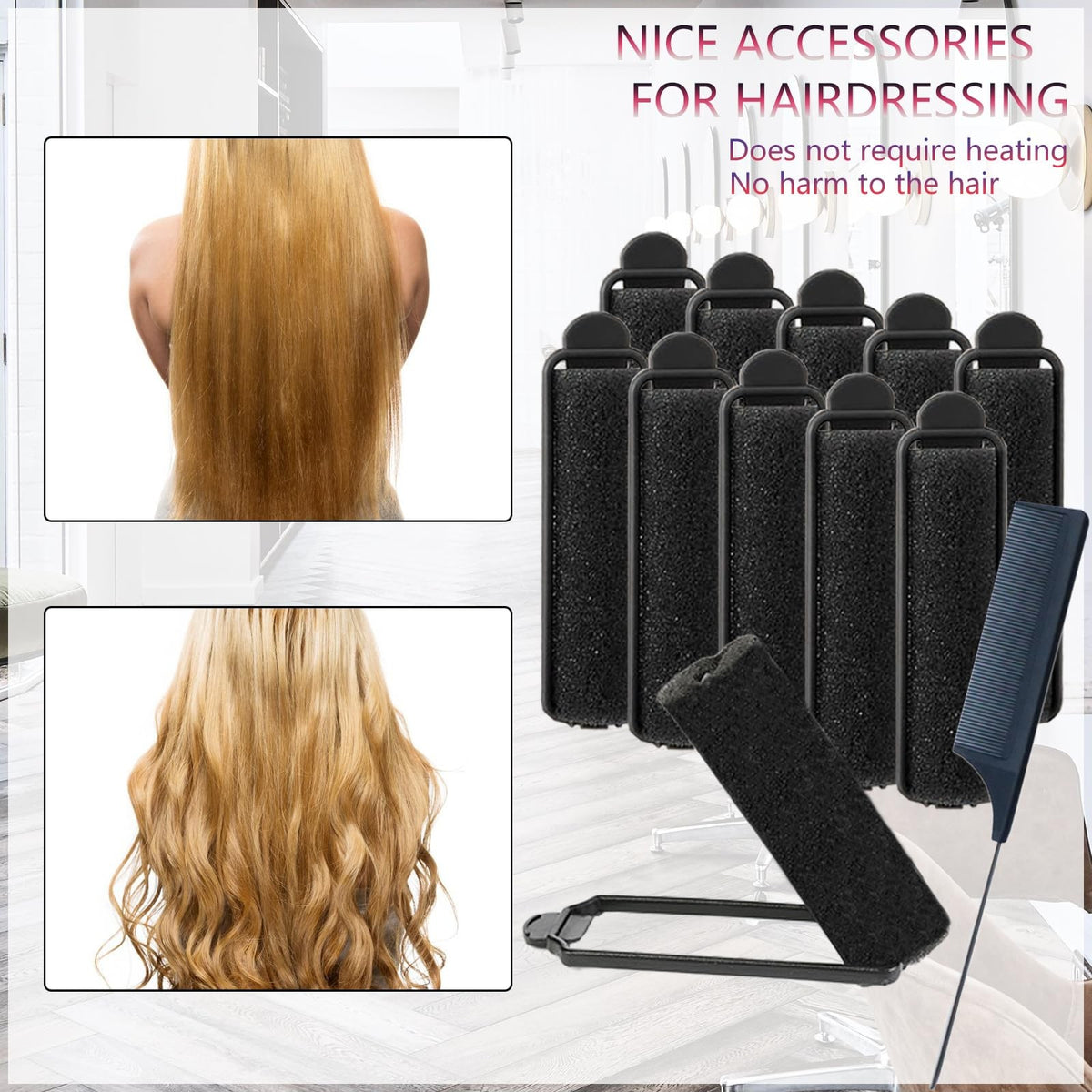 44 Pcs 0.59 Inch Foam Hair Roller Set with 1 Count (Pack of 44),