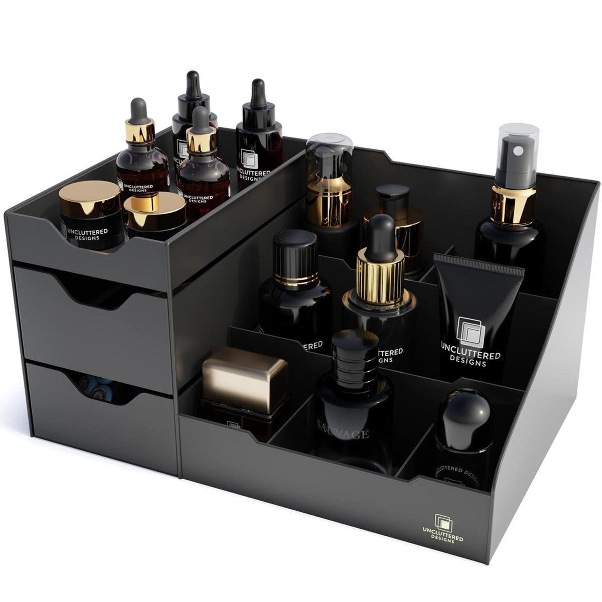 Large Black Vanity Organizer for Countertop Storage - Clutter-Free Makeup & Grooming