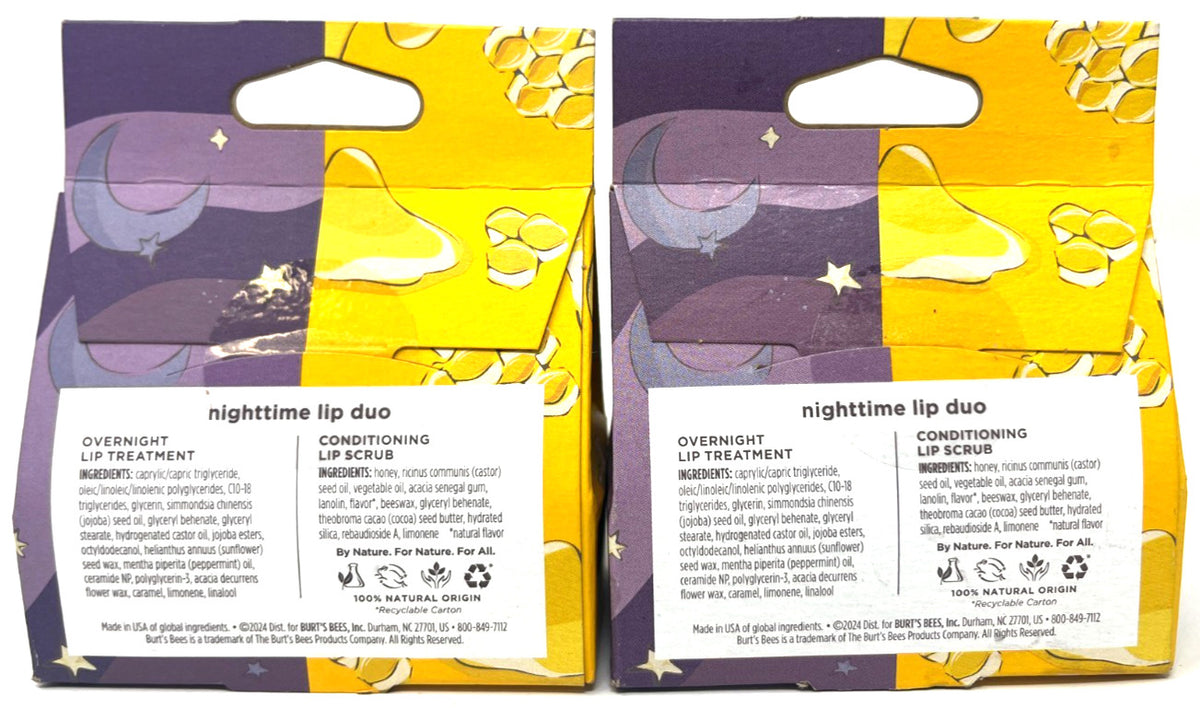 Burt's Bees Nighttime Lip Duo - Lip Scrub & Lip Treatment Set, Sealed 0.25 oz Each