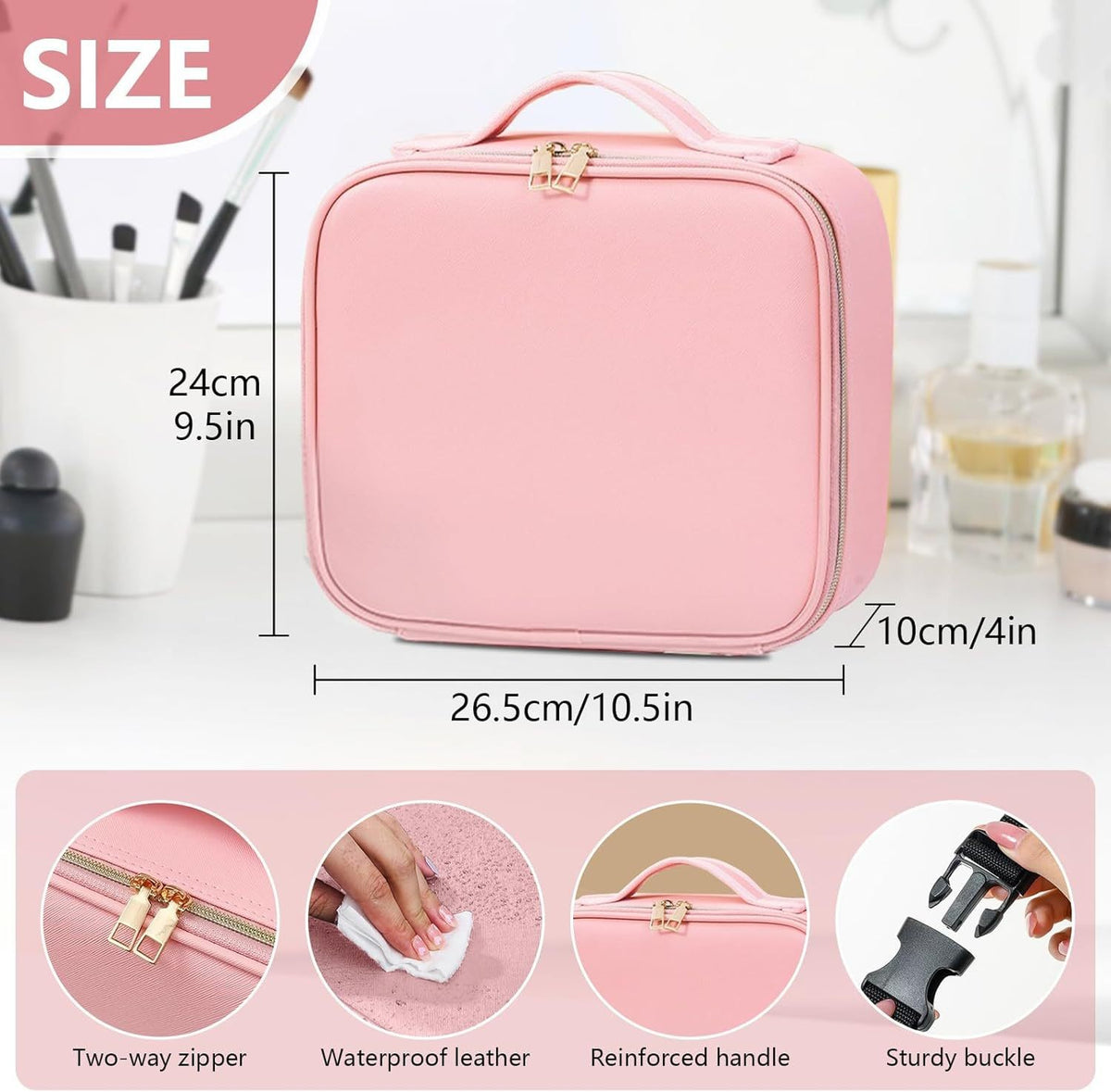 Travel Makeup Case with LED Light Mirror and Adjustable Brightness