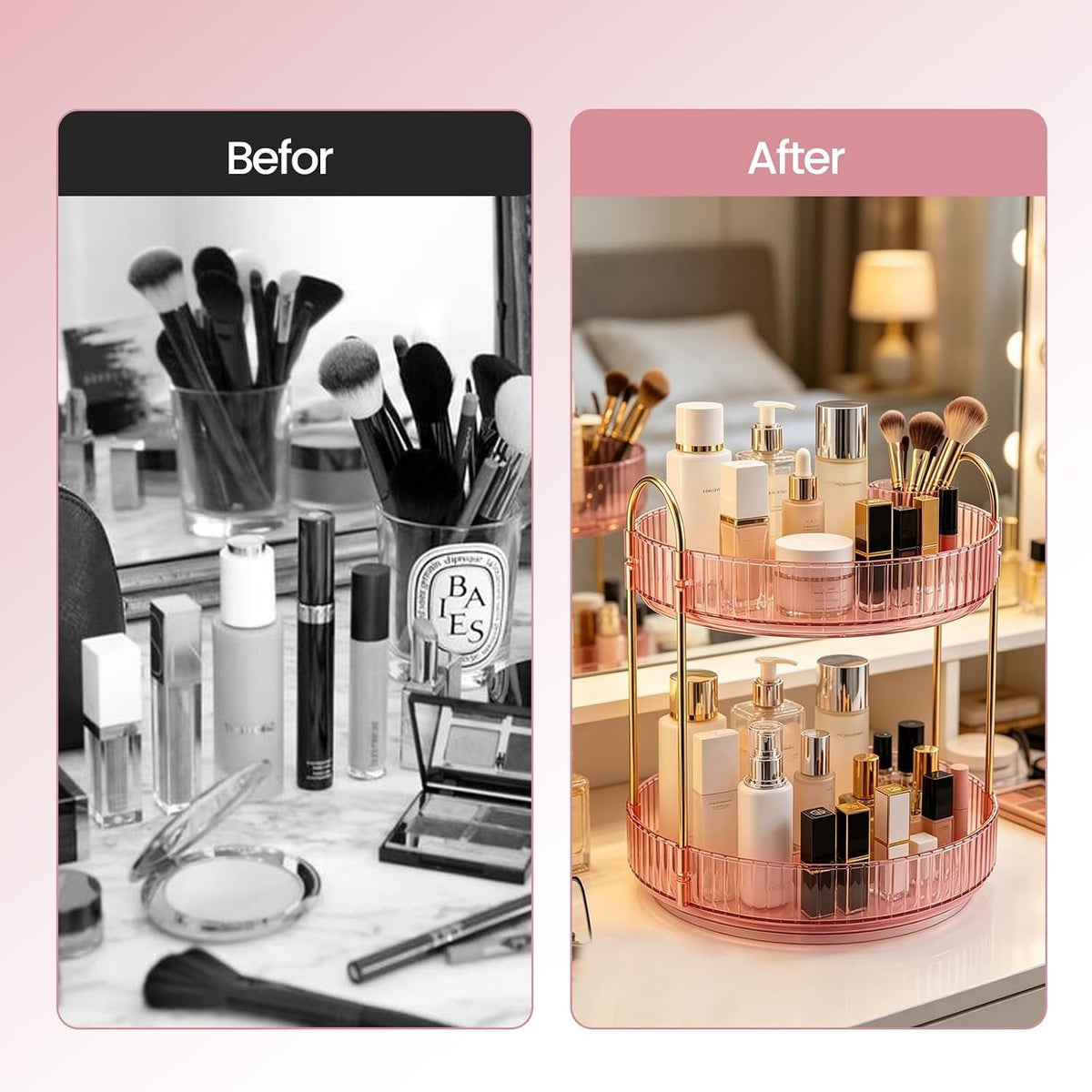 Rotating Makeup Organizer with 360° Turntable - Vanity, Bathroom & Bedroom Storage
