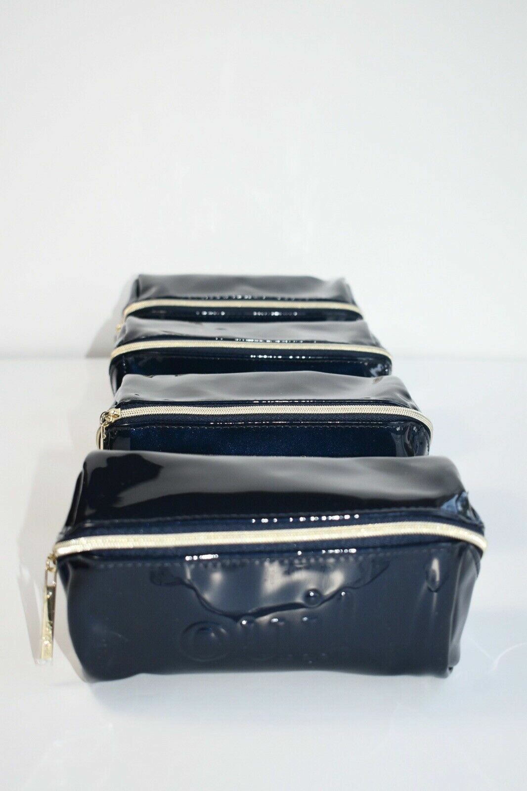 4-Pack Blue Makeup Bags with Zipper - Faux Leather Cosmetic Organizer