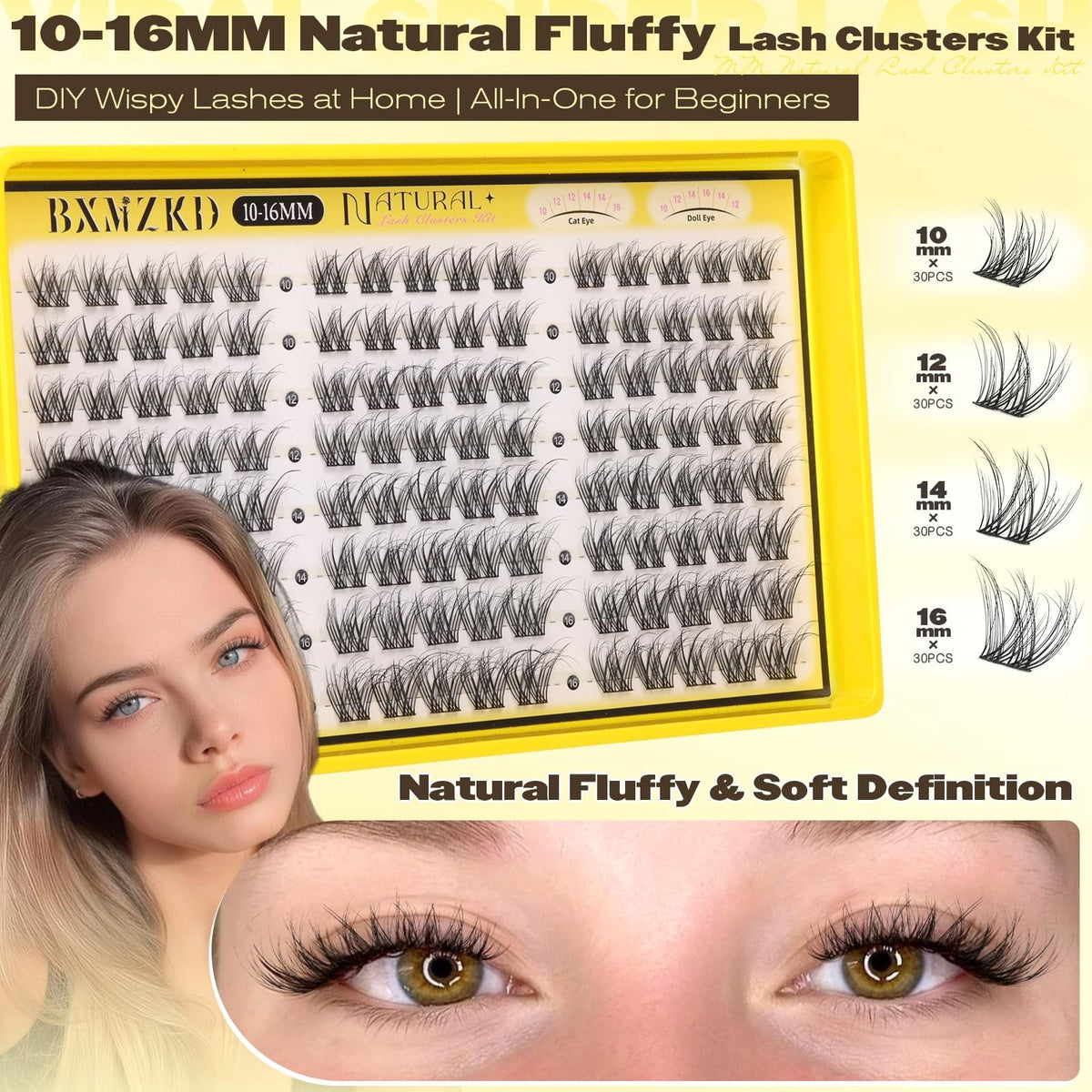 Natural Eyelash Clusters Kit 156 Count False Lashes with Glue & Tweezers