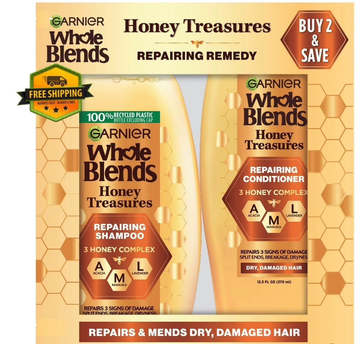 Garnier Honey Treasures Repairing Shampoo & Conditioner Set for Damaged Hair