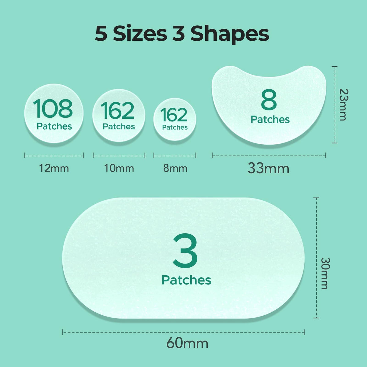 Hydrocolloid Acne Patches, 443 Count Variety Pack - 5 Sizes