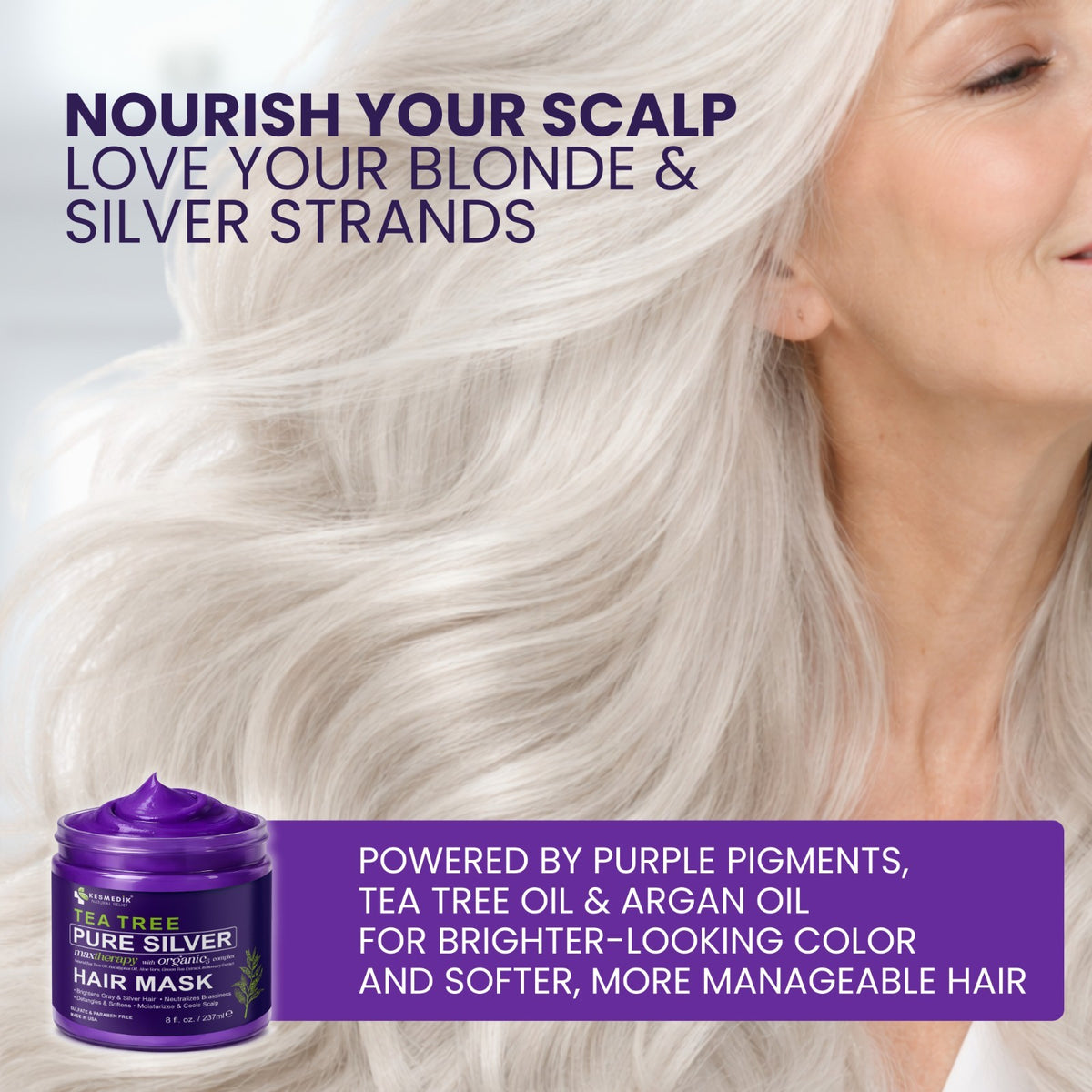 Purple Hair Mask Toner with Tea Tree & Argan Oil for Blond & Gray Hair