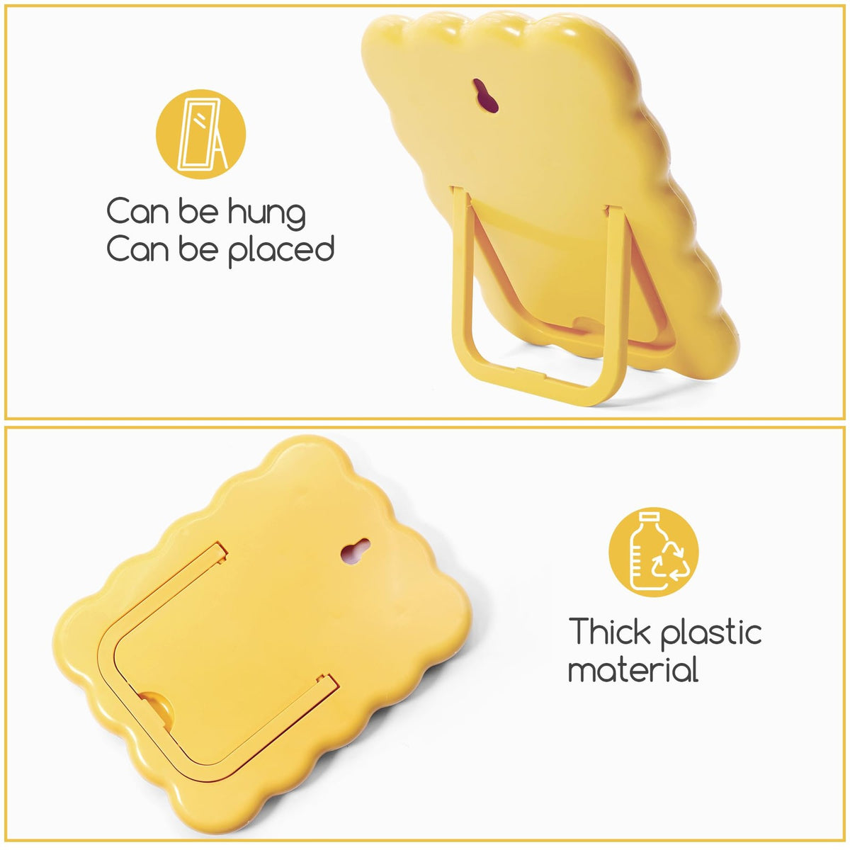 Cute Wave-Shaped Desktop Makeup Mirror - Travel Folding Vanity, Yellow