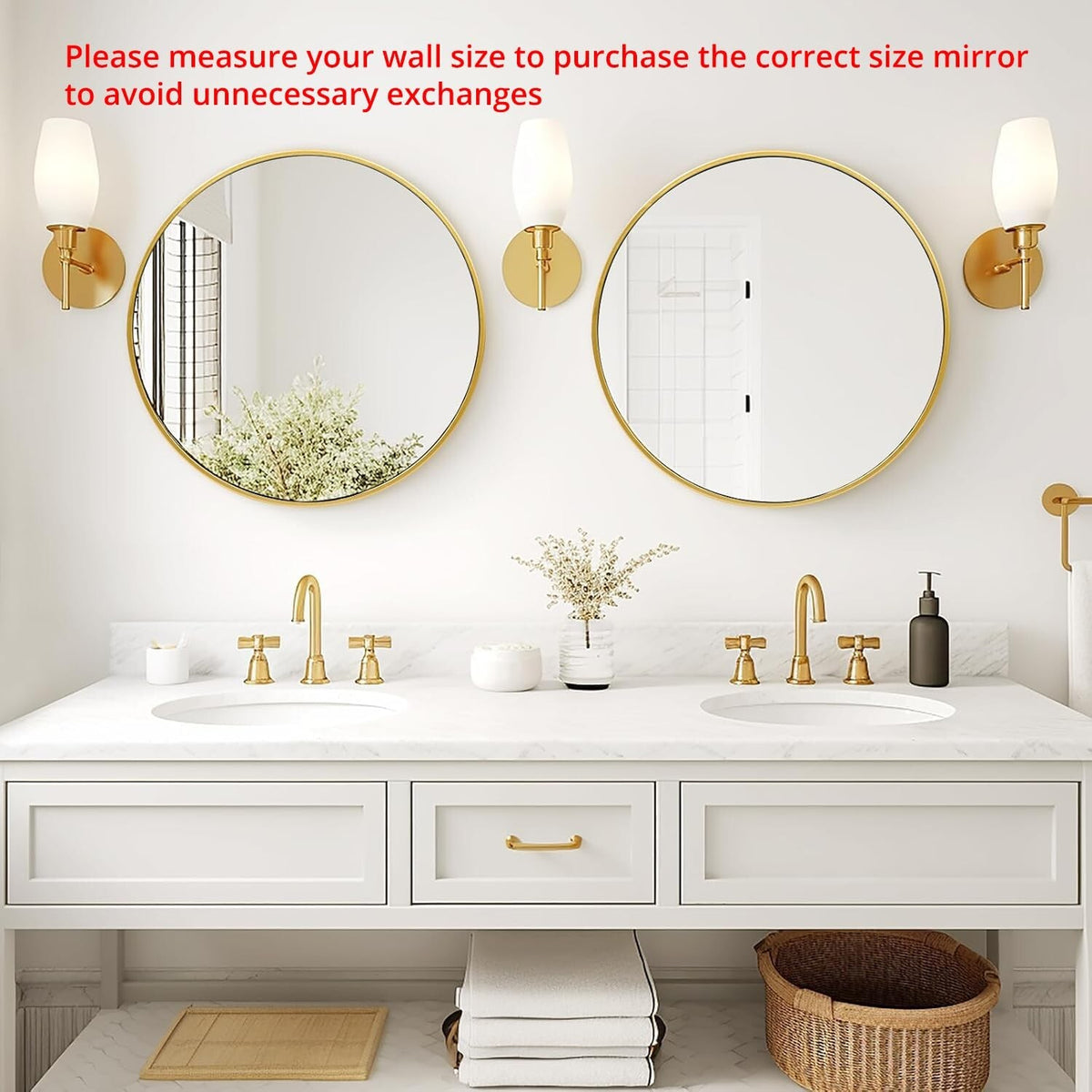 20 Inch Round Gold Wall Mirror - Modern Bathroom & Living Room Decor