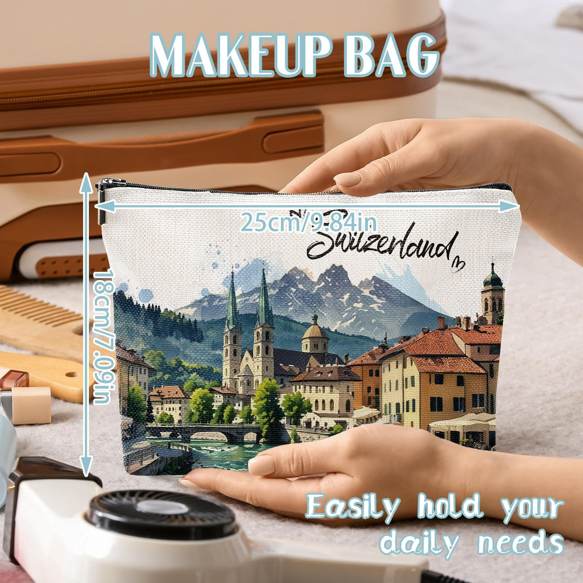 Switzerland Travel Souvenir Makeup Bag - Zurich Lausanne Swiss Alps Gift