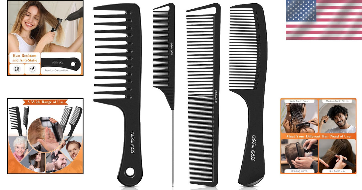 4-Piece Hair Comb Set for Detangling & Styling - Lightweight & Durable