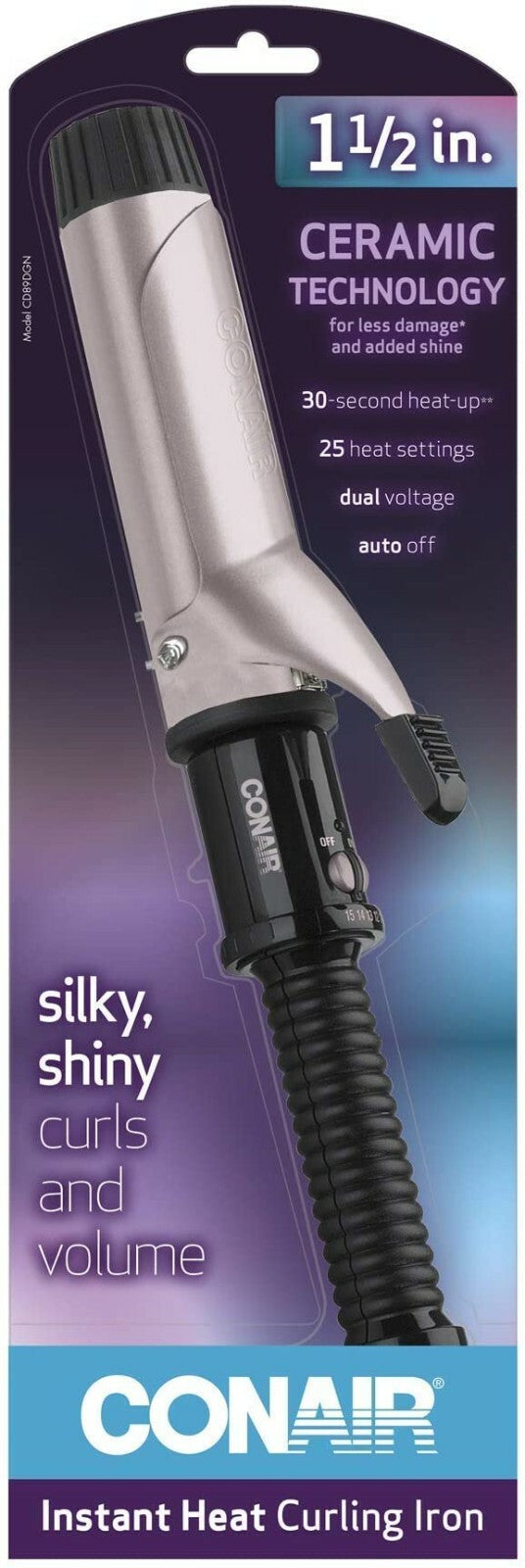 Dual Voltage Ceramic Curling Iron 1.5 Inch - Worldwide Use, Auto Shut-Off