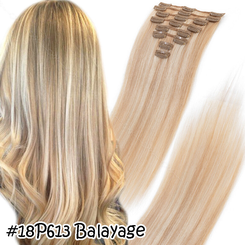 Clip-In Human Hair Extensions Full Head 8PCS Remy Hair Sets Multiple Colors & Lengths