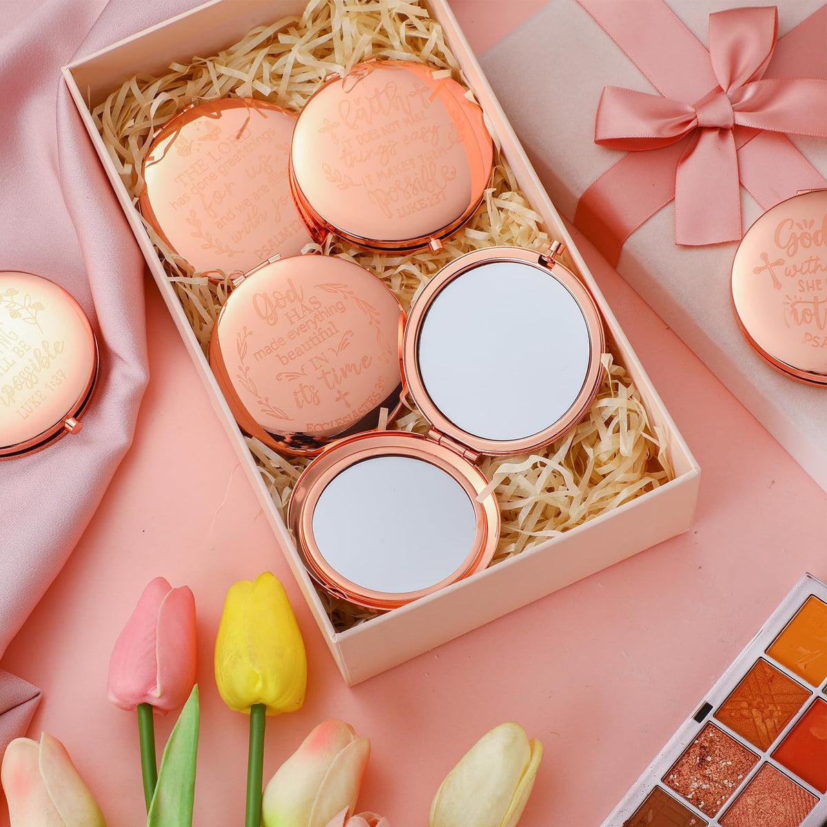 Easter Christian Gift Compact Mirrors - Set of 12 Inspirational Bible Verse Makeup Mirrors for Women