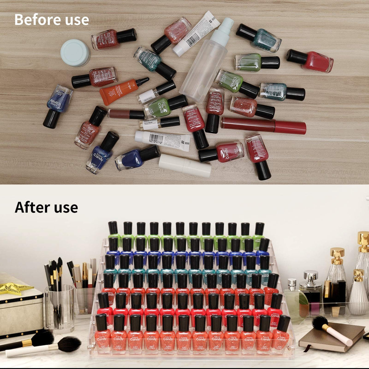 Acrylic Nail Polish Organizer Rack 6 Tiers, Holds 56-96 Bottles, Clear