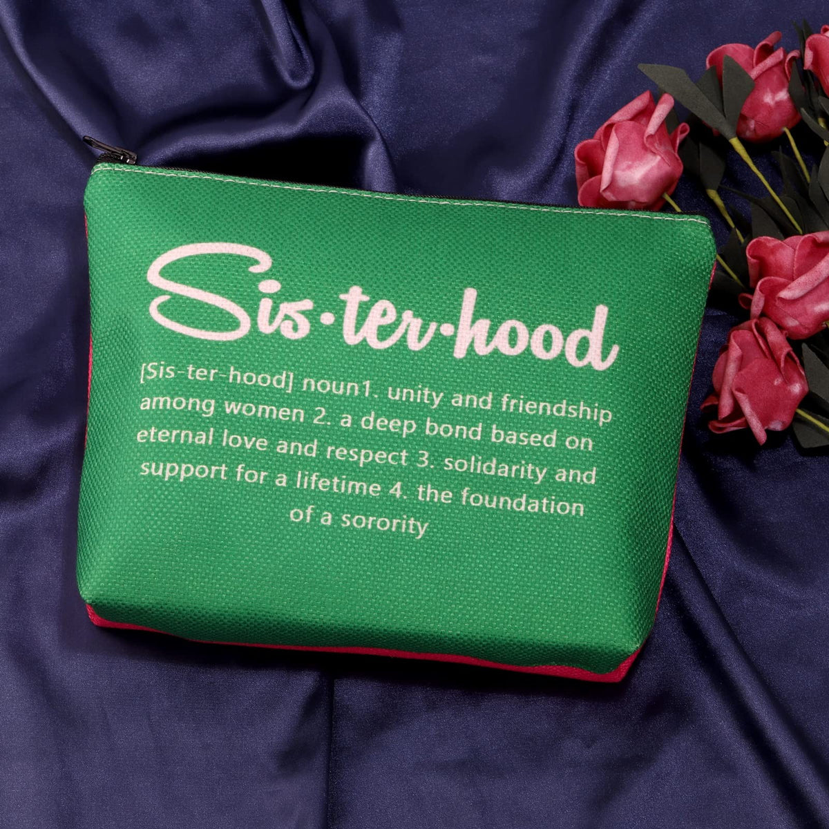Sorority Graduation Cosmetic Bag Pink and Green Travel Organizer Gift