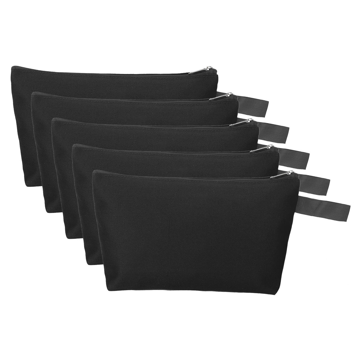 Canvas Makeup Bags Set with Strap - 5 Pcs Cosmetic Toiletry Pouches, Black