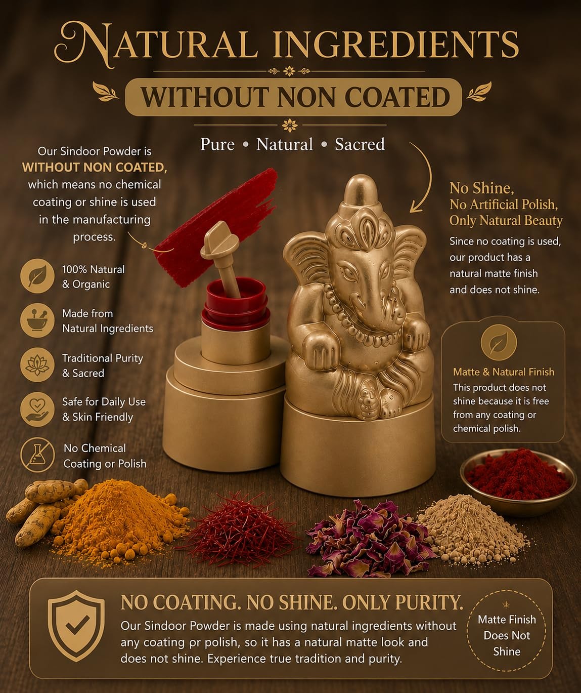 Organic Sindoor Powder with Ganesh Statue for Pooja & Tilak - Maroon