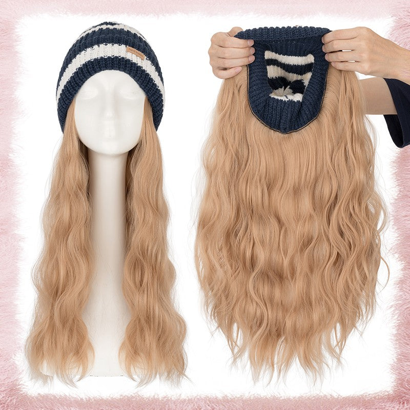 Women Knitted Wavy Wig Winter Beanie Hat - Long Curly Synthetic Hair