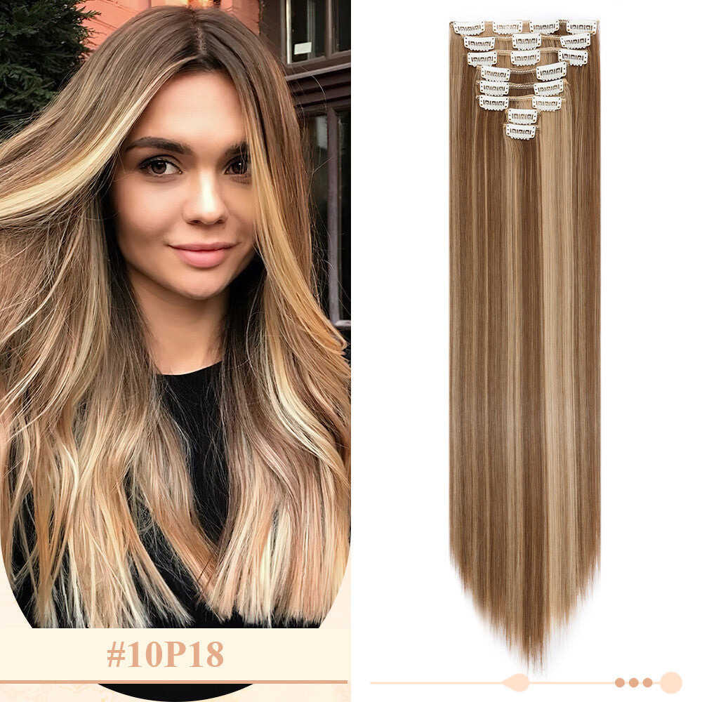 Clip-In Hair Extensions Full Head Ombre Highlight Synthetic Thick Hair 8-24 Inches