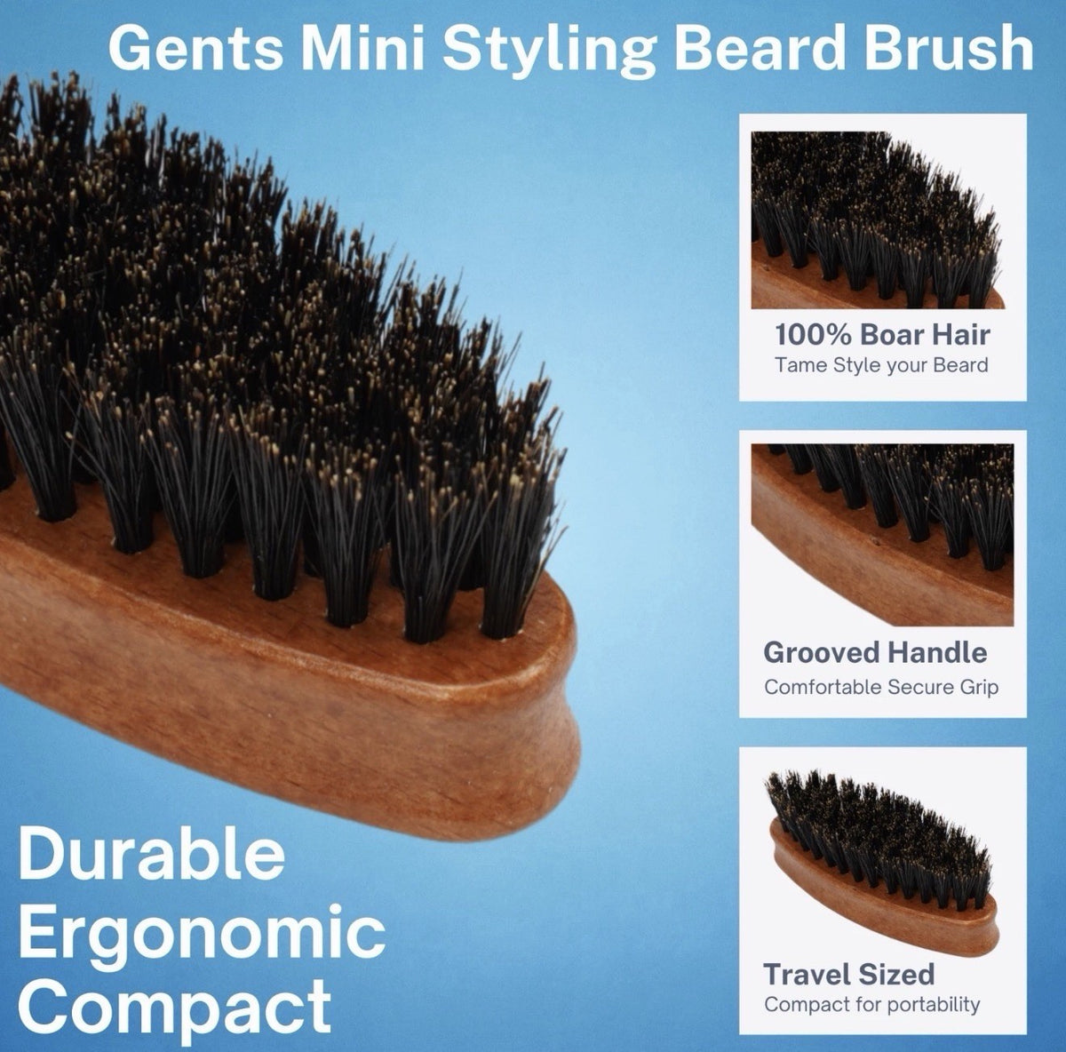 Mini Travel Beard Brush with 100% Boar Bristles - Portable Grooming Tool