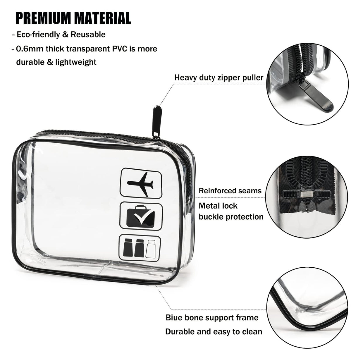 Transparent TSA Approved Travel Toiletry Bag Set of 3