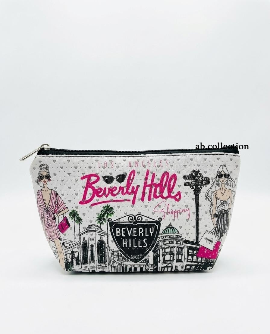 Travel Cosmetic Bag with Multiple LA-Themed Prints - Makeup & Toiletry Organizer