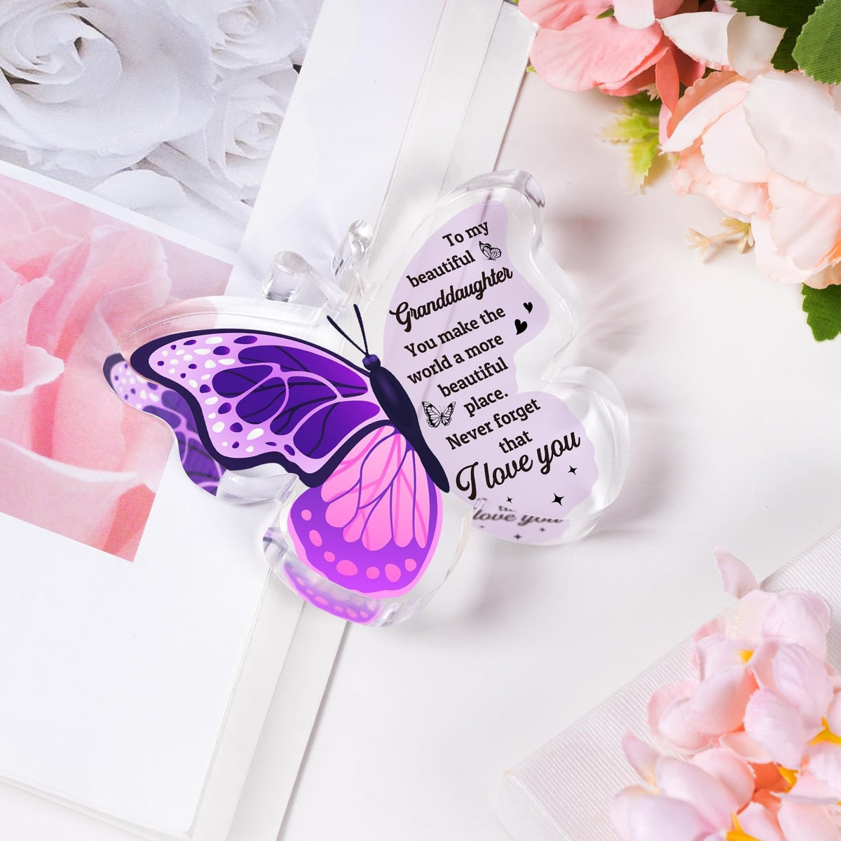 Butterfly-Shaped Acrylic Plaque Gift for Granddaughter - Home Decor & Paperweight