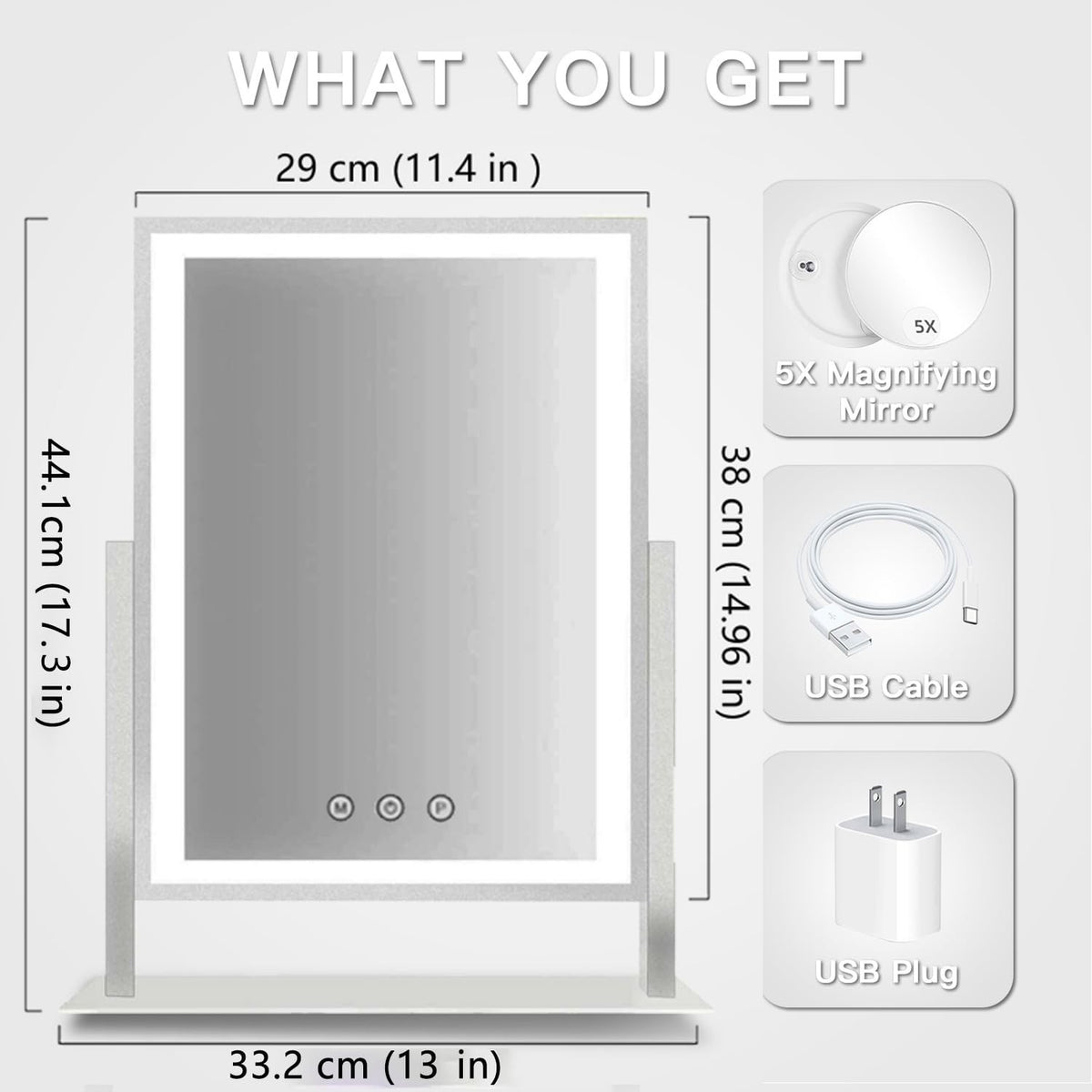Lighted Makeup Mirror with 17.3x13 Inch Full-Face LED Vanity Mirror, 3 Color Modes & 5X Magnification