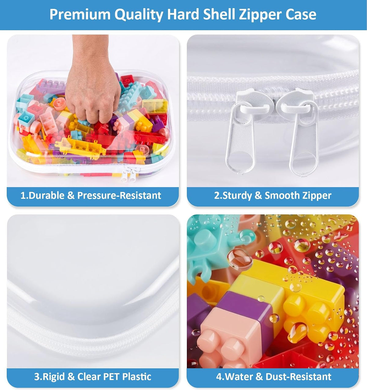 6 Pack Clear Hard Shell Zipper Cases for Travel & Organization - Multiple Sizes