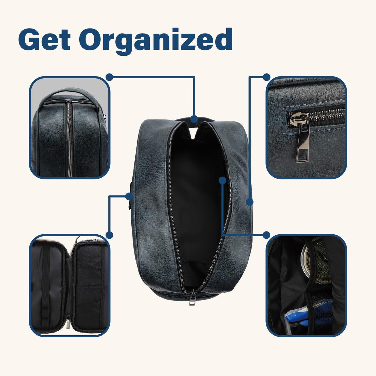 Water-Resistant Leather Travel Toiletry Bag for Men – Dopp Kit Organizer