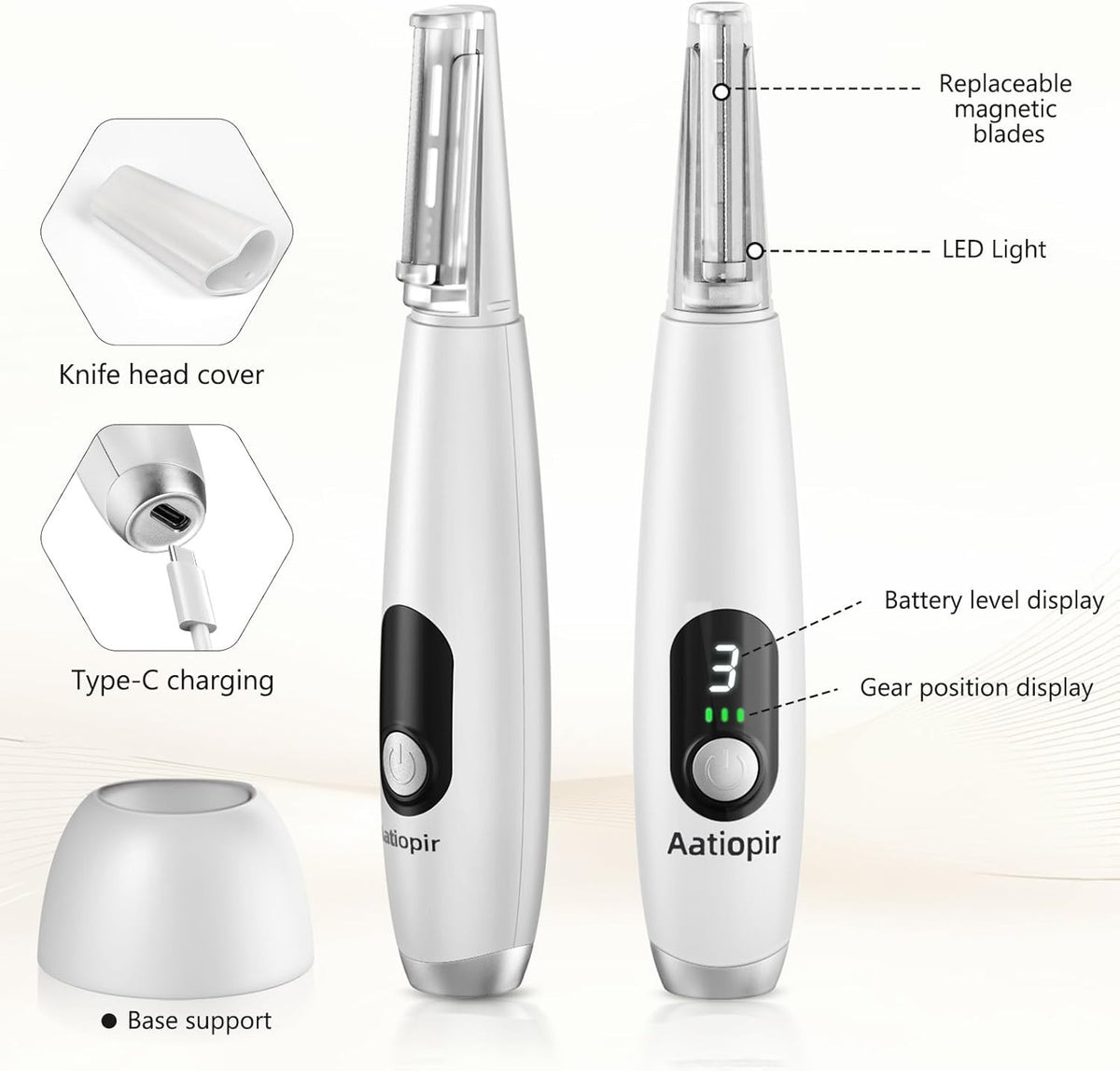 Sonic Dermaplane Razor for Women Facial Exfoliation & Painless Grooming - 3 Speeds, 8 Blades
