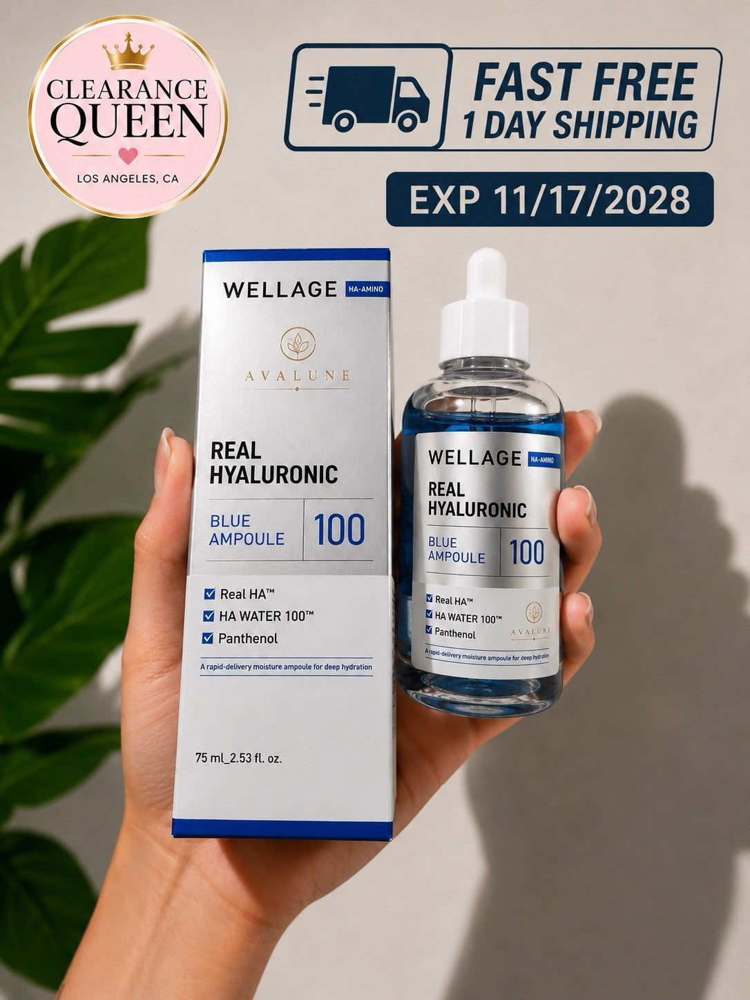Hyaluronic Acid Blue Ampoule Serum 2-Pack - Hydrating Skincare, 2.53 oz