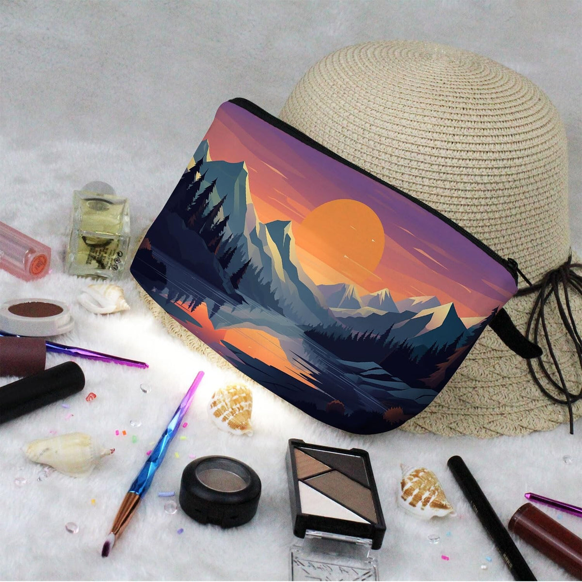 Mountain Landscape Makeup Bag Small Organizer with Zipper for Travel & Gifts