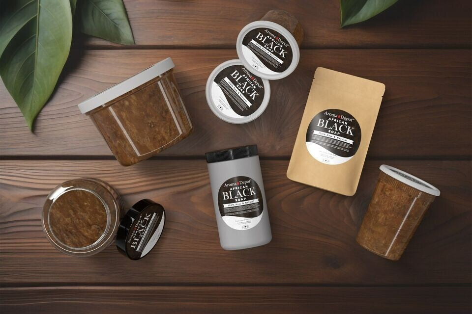 African Black Soap Paste 8oz - Natural Face Body Hair Wash, 6 Pack