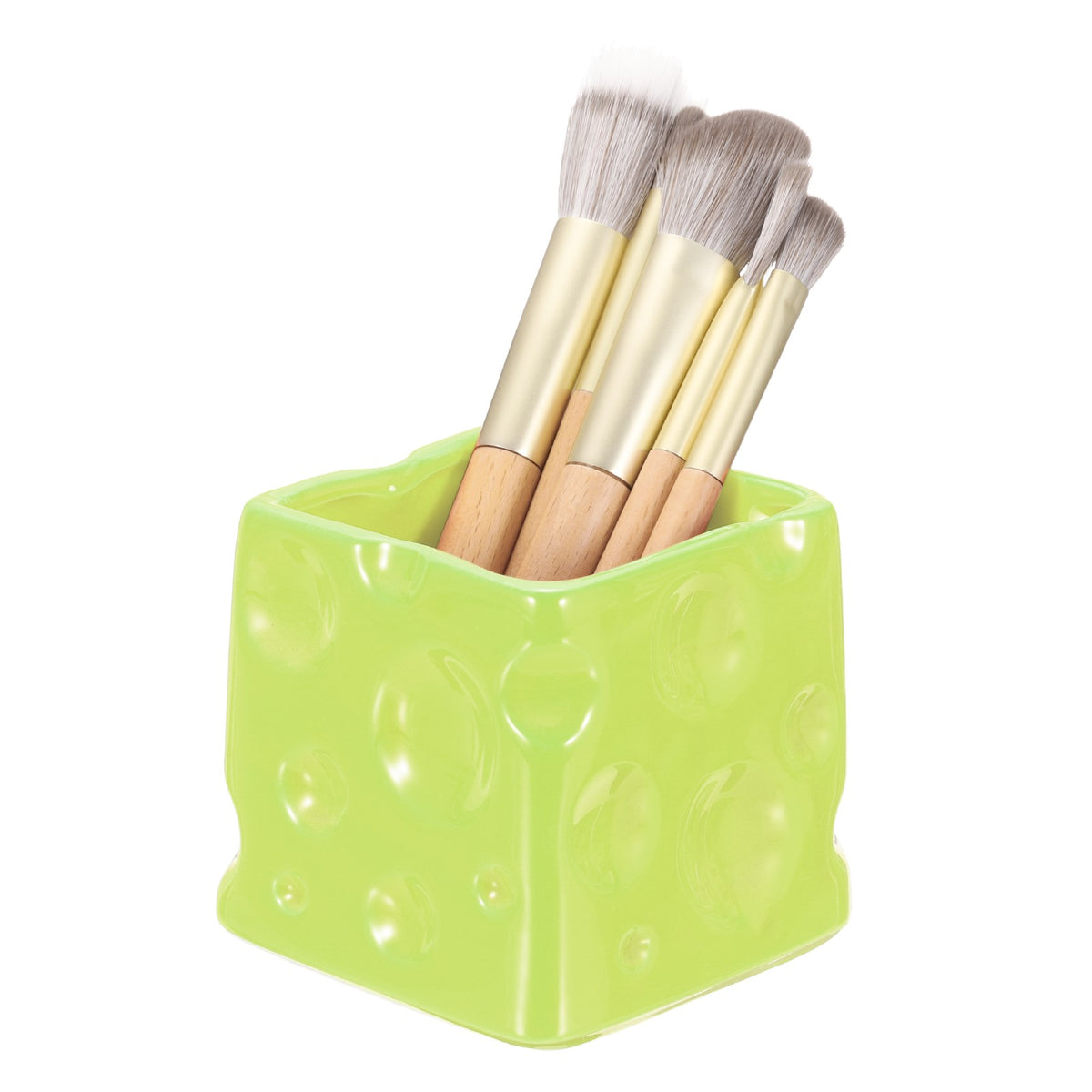 Ceramic Makeup Brush Organizer - Fruit Green, 3 Inch Cosmetic Holder